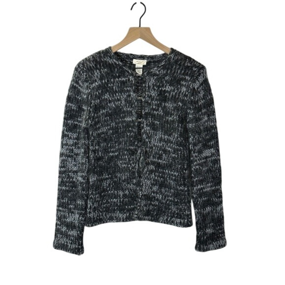 Kenji Natural Mohair Blend Cardigan Gray Black Hook Eye Grunge Sz S